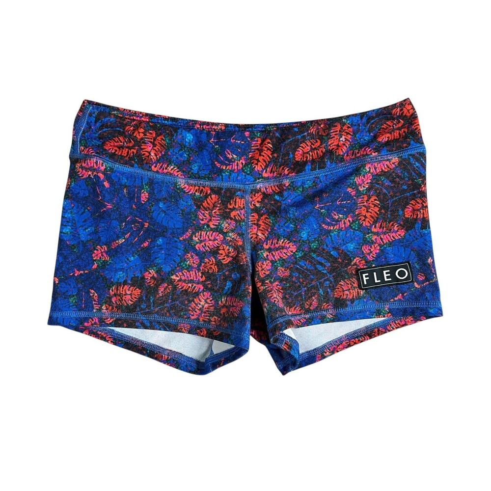 Fleo Women's Blue Floral Athletic Workout Bike Shorts  Size M  Crossfit Yoga